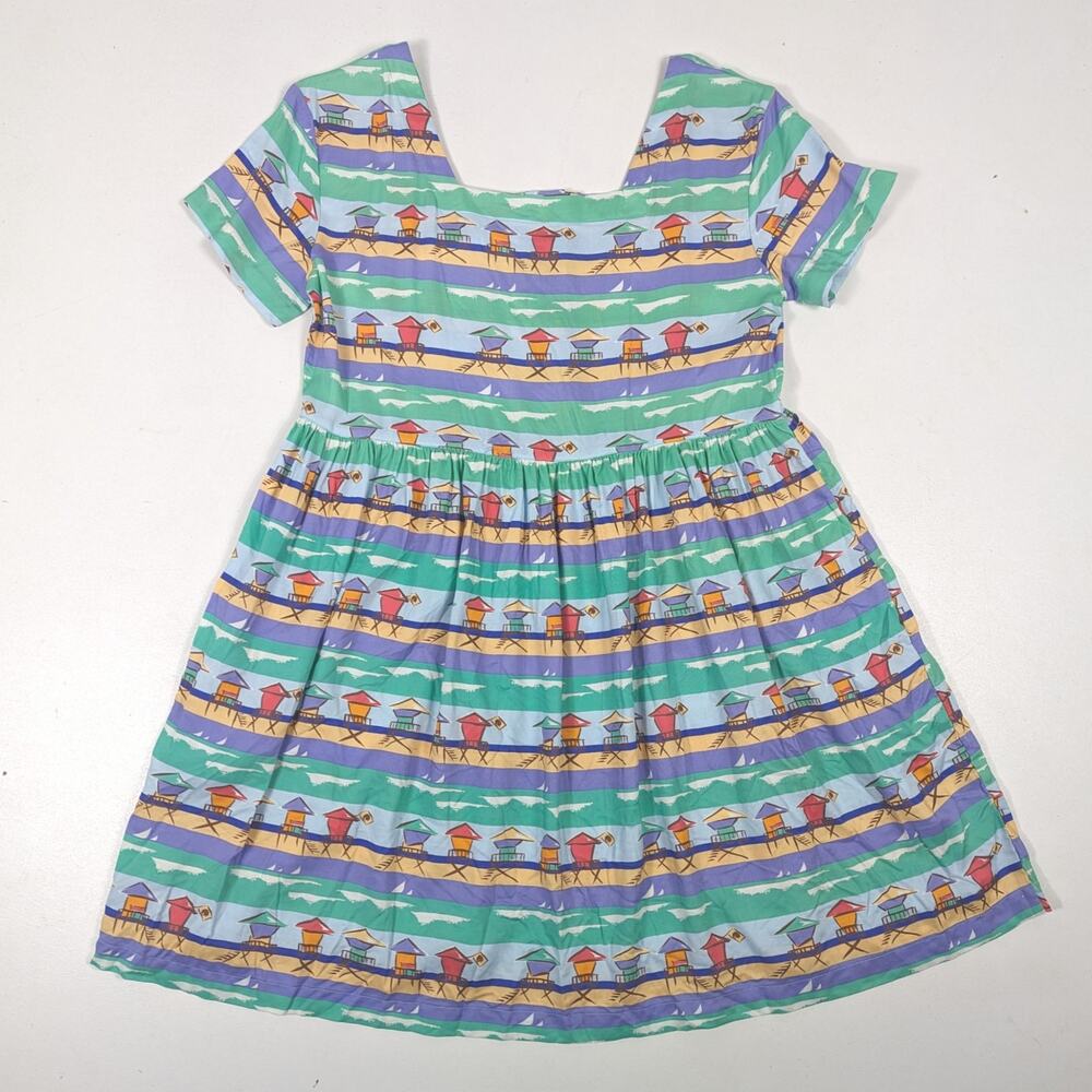 Vtg Beck Sport Dress Women's Sz M 90s Beach Travel Mini Colorful Square Neck